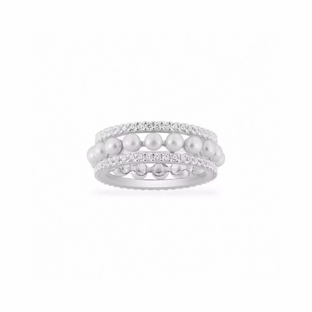 APM Monaco Elegant Pearl and Diamond Ring Set